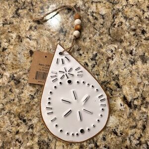 White Teardrop Tin Ornament